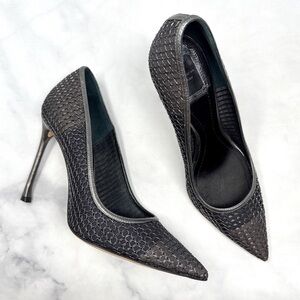 Dior Essence Mesh Leather Pointed Toe Flared Stiletto Heel Pumps Anthracite 36.5